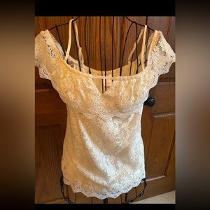 Cream colored lace cold shoulder top